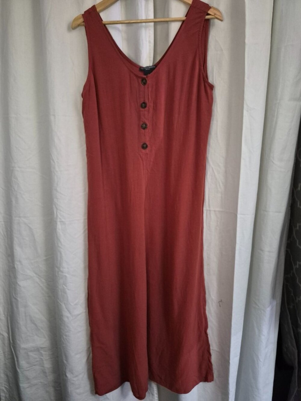 Chelsea & Theodore Large Rust Linen Casual Comfort Crop Wide Leg Jumpsuit